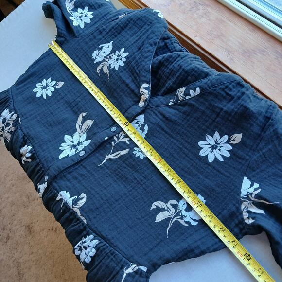 Sonoma Button Thru Femme Midi Dress 1X repaired black tan floral cotton - Picture 9 of 15